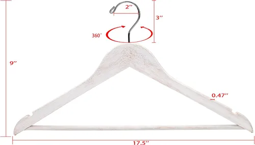 Vista 5 de 10 perchas blancas vintage – Perchas de madera de primera calidad para camisas, vestidos, abrigos, pantalones – Juego de perchas rústicas