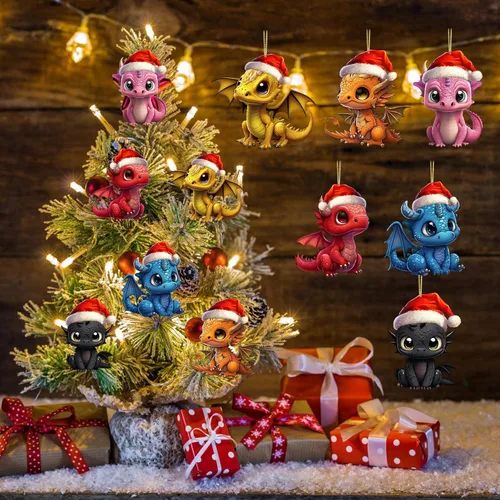 Vista 2 de 6 adornos colgantes para árbol de Navidad de dragón, adorno acrílico para colgar de Navidad, decoración gótica festiva, adorno decorativo