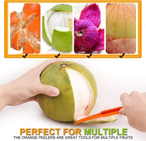 Vista 4 de Cortador de cáscara de cítricos de naranja, cortador de frutas de plástico, removedor de abridor de limón, herramientas de frutas y verduras Verde