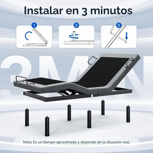 Vista 6 de Marco de Cama Ajustable Split King con Patas Ajustables, Base de Cama Eléctrica con Control Remoto Inalámbrico, 3 Barras de Retención, Gravedad Cero
