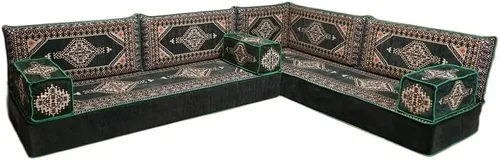 Vista 119 de arabicsofa Juego de asientos Jalsa en forma de L – Majlis árabe hecho a mano con almohadas de respaldo