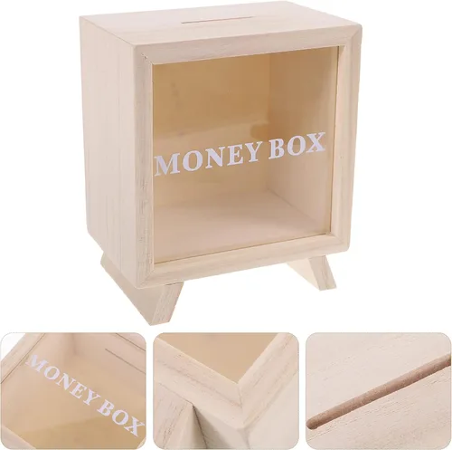 Vista 8 de Zerodeko Banco de monedas de madera, alcancía de madera, marco de madera, caja de sombras, caja de ahorro de dinero, caja de dinero, tarro