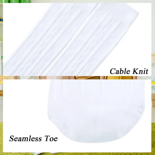 Vista 5 de Calcetines altos hasta la rodilla para niñas, punto trenzado, acanalados, para uniforme escolar, paquete de 36, calcetines de tubo sin costuras