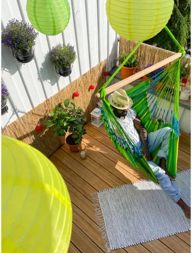 Vista 6 de LA SIESTA® - Hamaca grande y cómoda Domingo - Silla hamaca colgante resistente a la intemperie y al desgarro - Silla hamaca para interiores y Lima