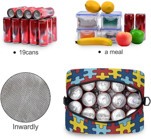 Vista 4 de Bolsas de almuerzo coloridas de conciencia sobre el autismo para mujeres y hombres, lonchera aislada reutilizable, correas de hombro ajustables