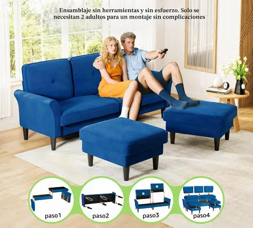 Vista 5 de Kidirect Sofá modular pequeño, sofá en forma de U de 83 pulgadas, cómodos sofás de terciopelo para sala de estar, sofá modular de instalación sin