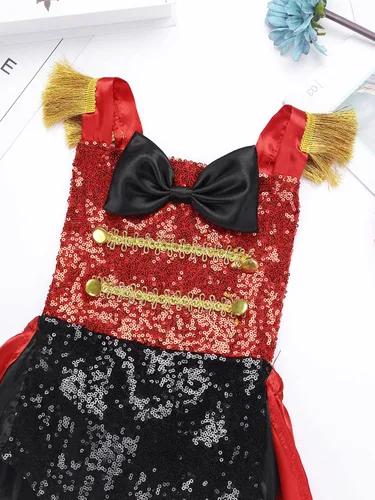 Vista 3 de Hansber Disfraz de circo de Halloween para niñas, disfraz de maestro de anillos para cumpleaños, uniforme de rendimiento