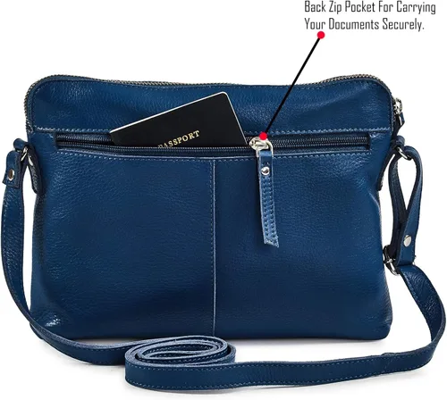 Vista 4 de Bolso cruzados pequeño y cartera de cuero auténtico granulado suave, bolso de hombro cruzado tipo bandolera de calidad prémium y triple cremallera