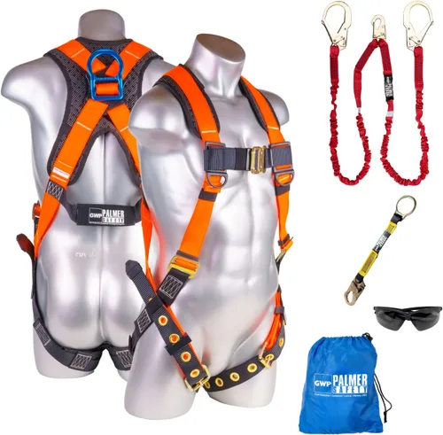 Vista 12 de Palmer Safety Kit de arnés de seguridad para protección contra caídas I Arnés de construcción + varios cordones + extensor de anillo en D