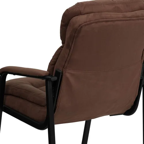 Vista 9 de EMMA + OLIVER Silla lateral de microfibra marrón con soporte lumbar y base de trineo marrón (Brown Microfiber)