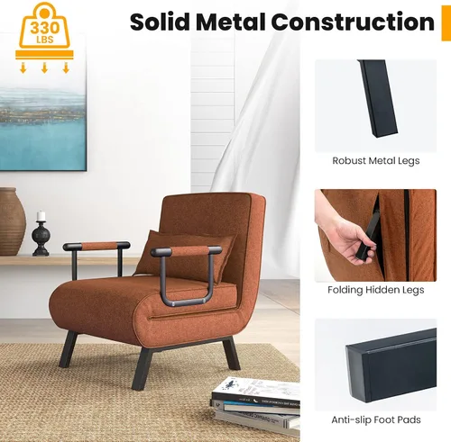 Vista 6 de S AFSTAR Sofá cama convertible 4 en 1, sillón plegable con almohada y respaldo ajustable en 6 posiciones, tumbona acolchada completa para el hogar