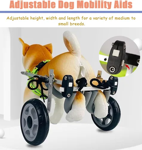 Vista 4 de Silla de ruedas para perro, 4 ruedas, soporte completo, ayuda ajustable para la movilidad de perros pequeños, carrito de asistencia para gatitos