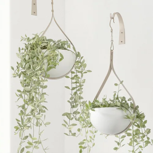 Vista 9 de Hajia Maceta colgante en forma de gota de agua, colgador de plantas de metal con maceta no desmontable, soporte para plantas colgantes