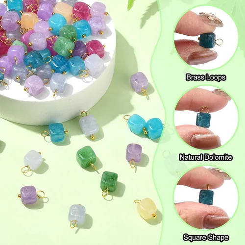 Vista 4 de Ipotkitt 100 dijes de chakras de piedra teñida de dolomita natural de colores mixtos para hacer joyas, collares, aretes