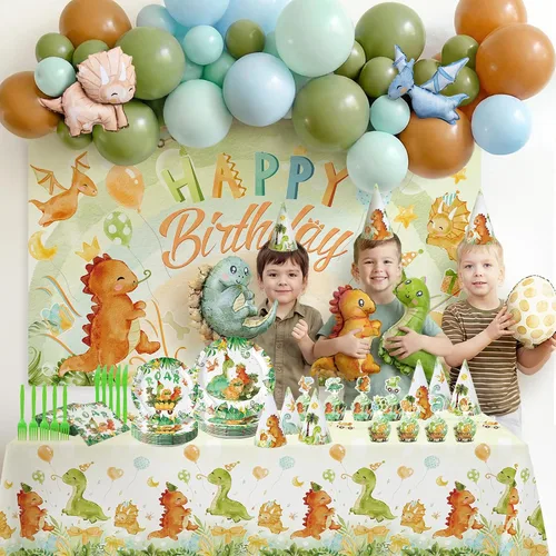 Vista 5 de Dinosaur Birthday Decorations, 199Pcs Party Supplies for 20 Guests