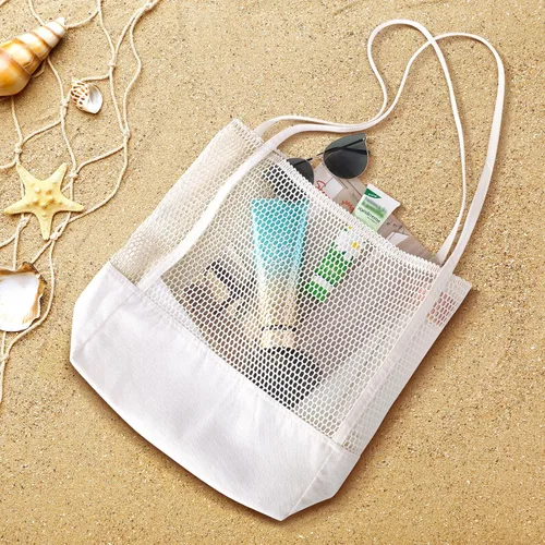 Vista 5 de Zingtto - Bolso de playa de malla de lona, bolso de hombro plegable para playa