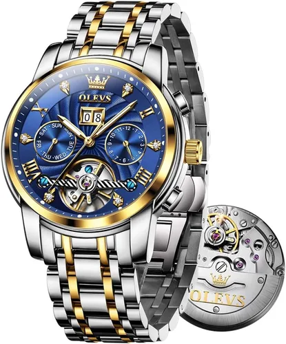Vista 10 de OLEVS Automatic Watches for Men Mechanical Waterproof Stainless Steel Automático plateado negro