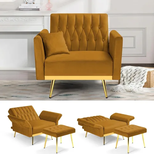 Vista 18 de Silla decorativa de terciopelo con respaldo y reposabrazos Verde oliva