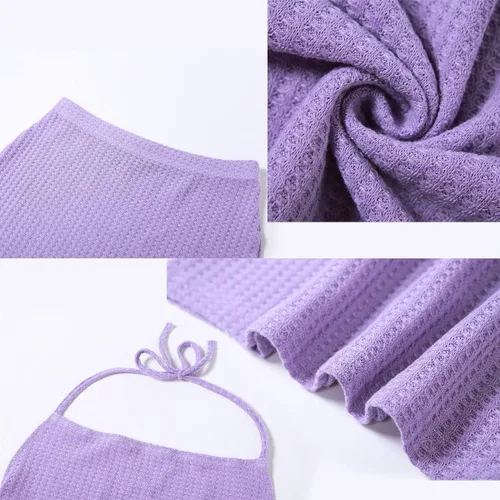 Vista 6 de Conjunto de salida de baño de punto para mujer, dos piezas, sin mangas, top halter y falda larga de cintura alta