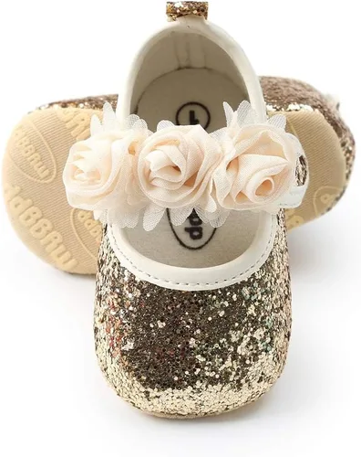 Vista 4 de KIDSUN Zapatos Mary Jane para bebés y niñas, suela de goma antideslizante, zapatillas de ballet para vestido de princesa, zapatos de boda, zapatos