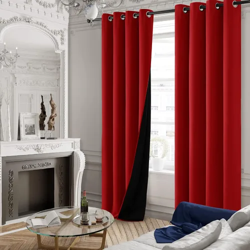 Vista 127 de Deconovo Cortinas opacas 100% con forro negro, cortinas con ojales aisladas térmicamente que reducen el ruido, doble capa para oscurecer