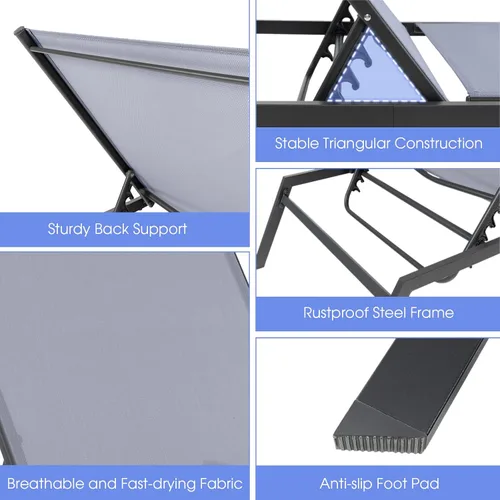 Vista 8 de COSTWAY Sillón reclinable para patio, con respaldo ajustable de 6 posiciones, para jardín y piscina