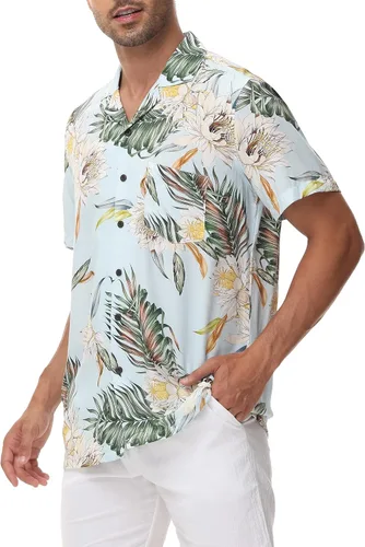Vista 3 de MCEDAR Hawaiian Shirt for Men Regular Fit Short Sleeve Button Down Summer Beach Tropical Aloha Shirts S-3XL