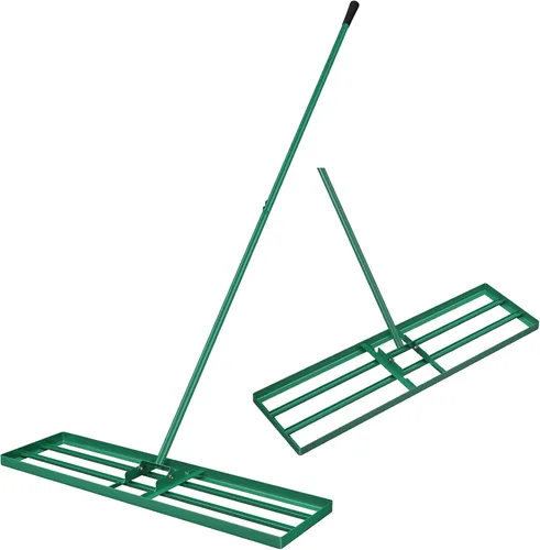 Vista 16 de Goplus Rastrillo nivelador de césped, herramienta de césped de 30 x 10 pulgadas con mango ergonómico para suelo, rastrillo de paisaje que ahorra