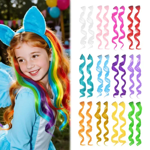 Vista 11 de Dreamlover Extensiones de cabello con brillantina para niñas, accesorios para el cabello para mujeres, 24 piezas