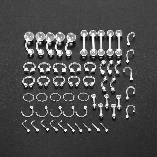 Vista 8 de Oveta Clear Piercing Retainers Flexible Bioflex 14G 16G 20G Navel Belly Button Ring Lip Labret Eyebrow Tongue Barbells Cartilage Tragus Earrings