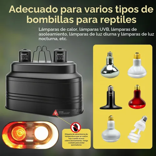 Vista 3 de MIXJOY Lámpara de reptil doble, máximo 160 W cada lámpara de calor con interruptores separados, se adapta a luz de reptil/lámpara de calor/luz UVB