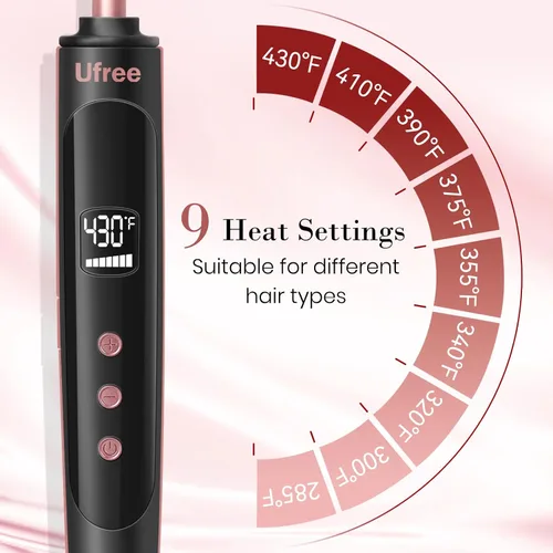 Vista 4 de Ufree Rizador pequeño de 3/8 pulgadas, 9 ajustes de temperatura para cabello largo y corto, rizador de cerámica de barril pequeño con pantalla LCD