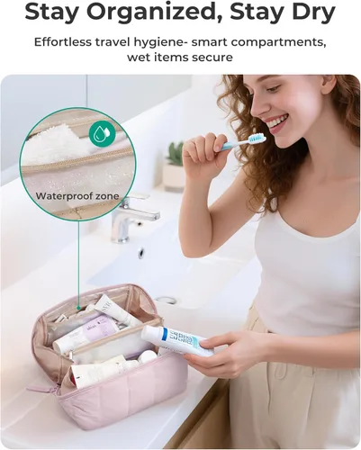 Vista 3 de BAGSMART Bolsa de Maquillaje de Viaje para Mujeres, Estuche Cosmético Portátil Resistente al Agua, Organizador de Maquillaje Acolchado Abultado