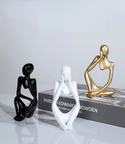 Vista 4 de Estatua de estatua de figura pequeña, escultura de resina para sala de estar, decoración del hogar, adornos escandinavos de escritorio (negro)