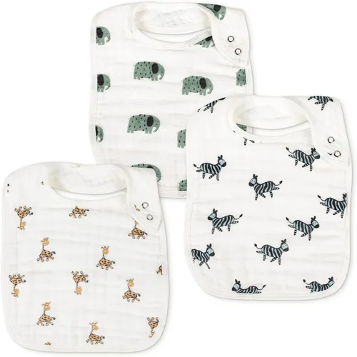 Vista 10 de Baberos de muselina a presión para niños y niñas, paquete de 3 baberos para bebés, recién nacidos y niños pequeños, babero de muselina 100% algodón