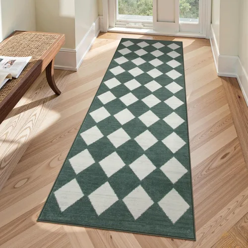 Vista 25 de Lahome - Tapete con diseño de entramado marroquí, a cuadros, pequeño, suave y antideslizante, moderno, resistente a las manchas, para puerta Negro
