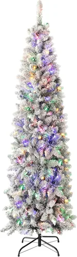 Vista 13 de MUPATER Árbol de Navidad artificial de 6 pies en forma de lápiz, con soporte de metal, luces blancas cálidas, árbol de Navidad delgado preiluminado