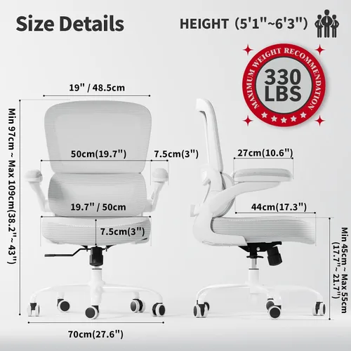 Vista 2 de TRALT Silla ergonómica de oficina, silla de escritorio con soporte lumbar ajustable, silla de computadora cómoda de malla con reposabrazos