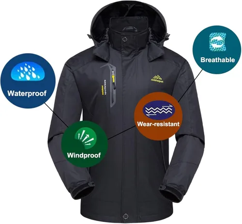 Vista 5 de JOGERBRO Chaqueta impermeable para hombre con capucha para senderismo pesca resistente al viento