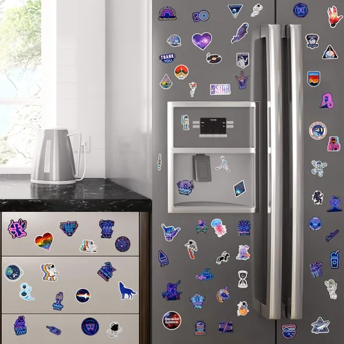 Vista 2 de 200 calcomanías de galaxia espacial, cielo estrellado, refrigerador, caricatura, luz de neón, grafiti, portátil, varios adhesivos de vinilo