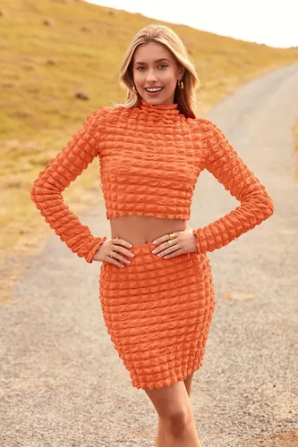 Vista 8 de PRETTYGARDEN Conjunto de 2 piezas de otoño para mujer 2024 con cuello alto falso y minifalda entallada