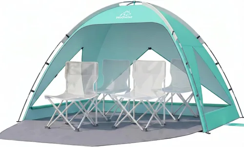 Vista 24 de Wolfwise Tienda de playa Refugio de sol portátil, Cabaña estándar de la Shade Beach Essentials, protección UV UPF 50+ y fácil instalación, ventanas