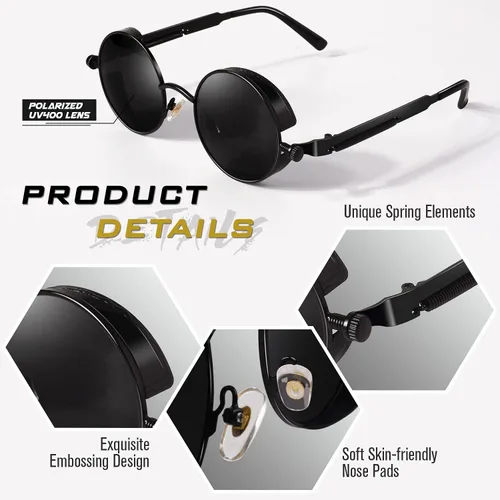 Vista 3 de GQUEEN Gafas de sol retro redondas steampunk polarizadas aleación de metal para mujeres hombres MTS2