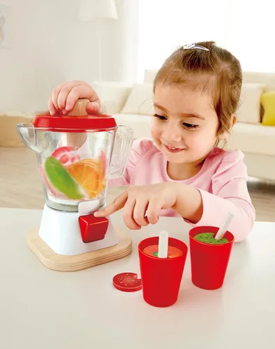 Vista 4 de Hape Batidora de batidos Juego de batido de cocina multicolor completo con tazas y pajitas, 9.44 pulgadas