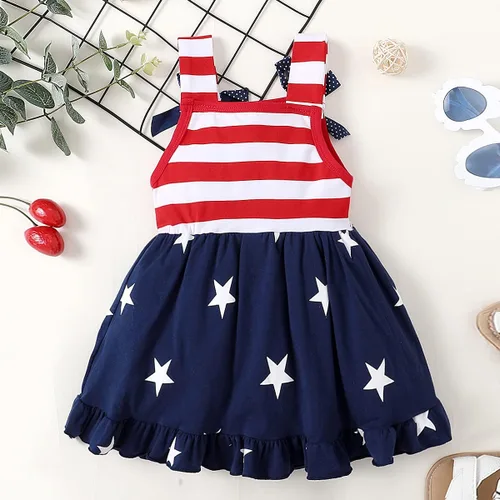 Vista 2 de LYSMuch Toddler Baby Girls 4th of July Outfit Independence Day Dress Kids American Flag Clothes