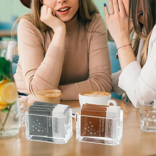 Vista 4 de ELLDOO Juego de 4 soportes para paquetes de azúcar, azucarero acrílico para restaurante, organizador de bolsas de té, soporte para paquetes