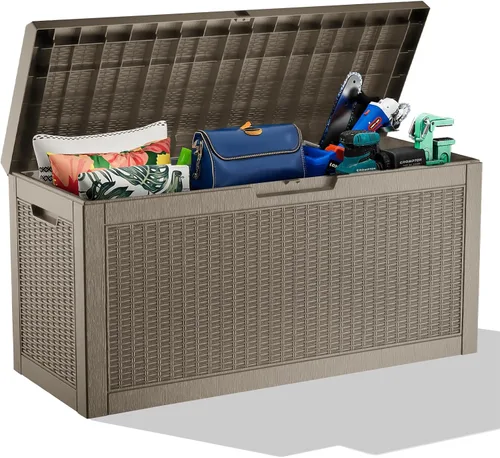 Vista 24 de DRATO Caja de almacenamiento para cubierta de 31 galones, caja de almacenamiento para exteriores para cojines de patio, herramientas de jardín, caja