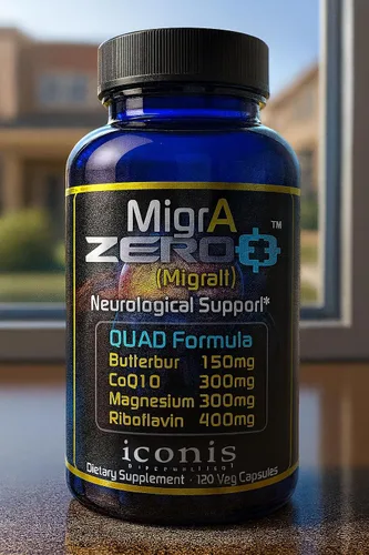 Vista 8 de Alivio de la migraña, fórmula cuádruple con mantequilla sin PA (150 mg), CoQ10 (300 mg), glicinato de magnesio (300 mg), riboflavina de alta dosis