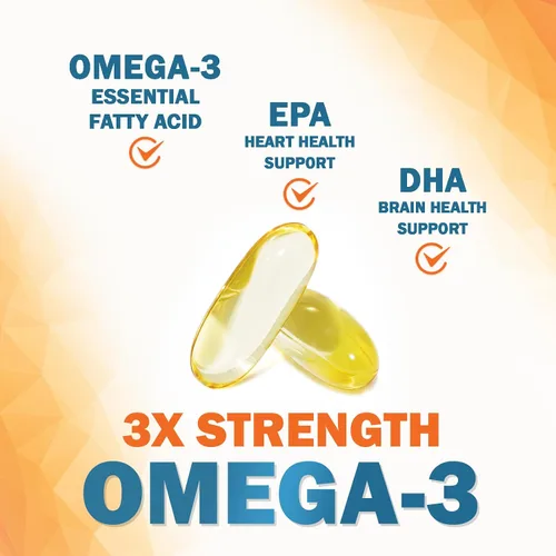 Vista 3 de Suplementos de aceite de pescado Omega 3 – 2400 mg de aceite de pescado por porción – Omega-3 de triple fuerza con ácidos grasos EPA y DHA – Apoyo
