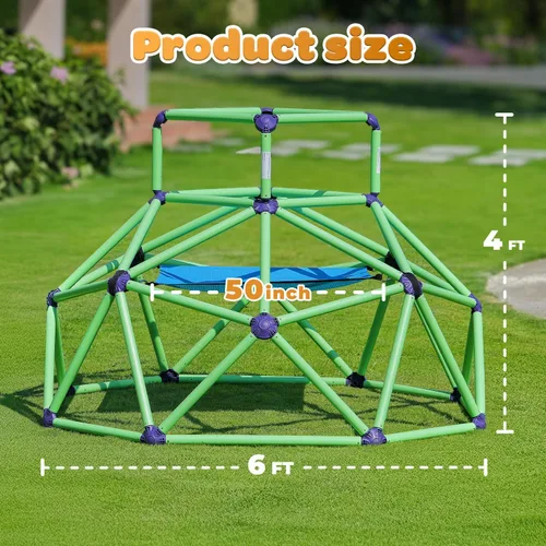 Vista 8 de Zupapa Monkey Bars Cúpula de Escalada con Hamaca - Gimnasio de la Jungla Resistente y Portátil con Hamaca para Niños, Conjunto de Juegos de Patio